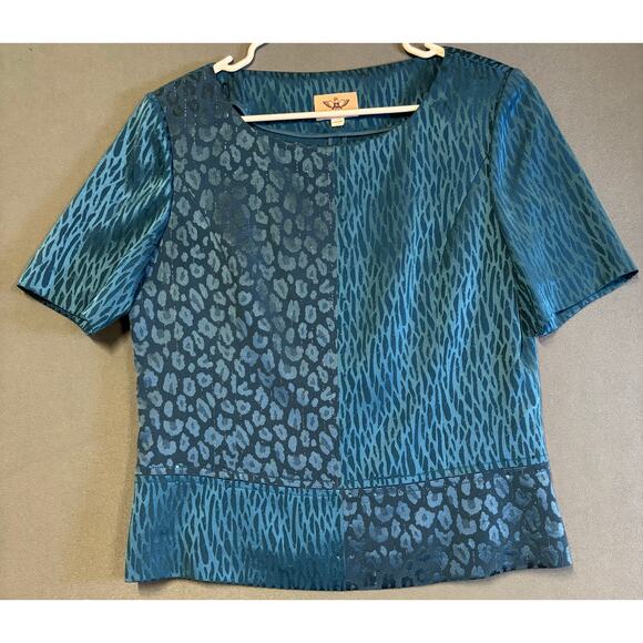 Yingdak Tops - Womens Blouse Top L Teal Professional Elegant Business Night Out Jacquard Blend